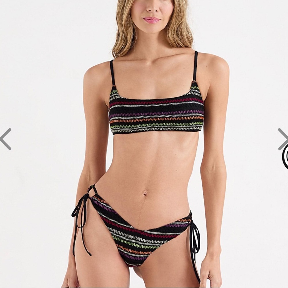 NWT OneOne Swimwear Bikini Set Black Kalamos Knit Crochet Kahina Halsey Small - Picture 6 of 9